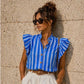 Chemise Rayée à Volants – Bleu