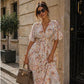 Robe longue fluide imprimée avec taille froncée