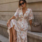 Robe longue fluide imprimée avec taille froncée
