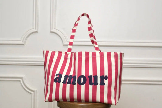 👜 Tote bag rayé « Amour » Fuchsia