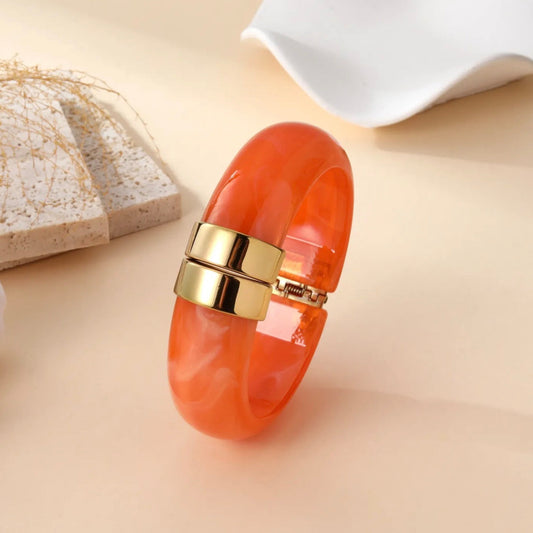 🧡 Bracelet Jonc Orange Élégance – Acier Inoxydable Doré