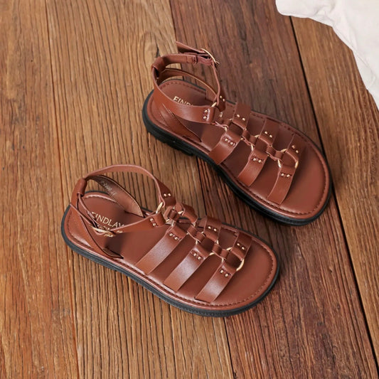 Sandales plates style gladiateur – Marron