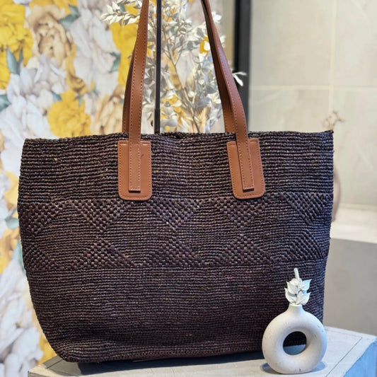 👜 Sac cabas raphia garni Marron