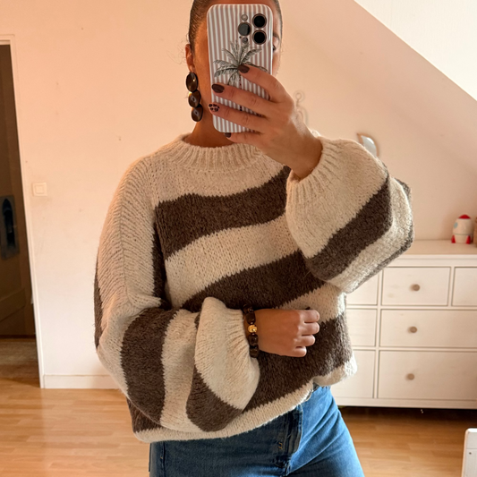 🧶 Pull Rayé Beige – Style Confort & Élégance