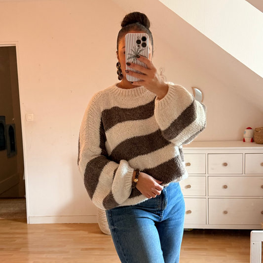 🧶 Pull Rayé Beige – Style Confort & Élégance