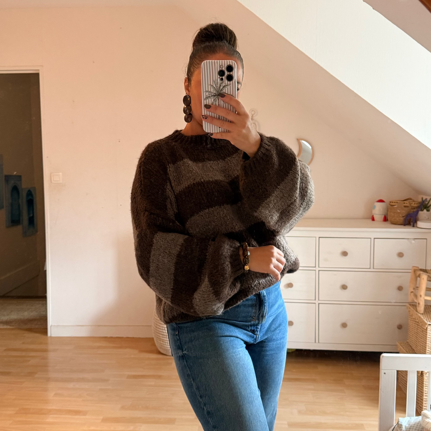 🧶 Pull Rayé Marron – Style Confort & Élégance