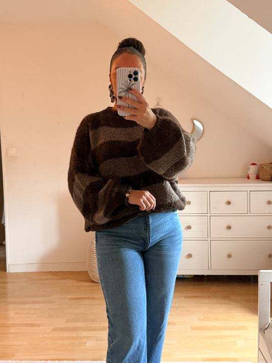 🧶 Pull Rayé Marron – Style Confort & Élégance