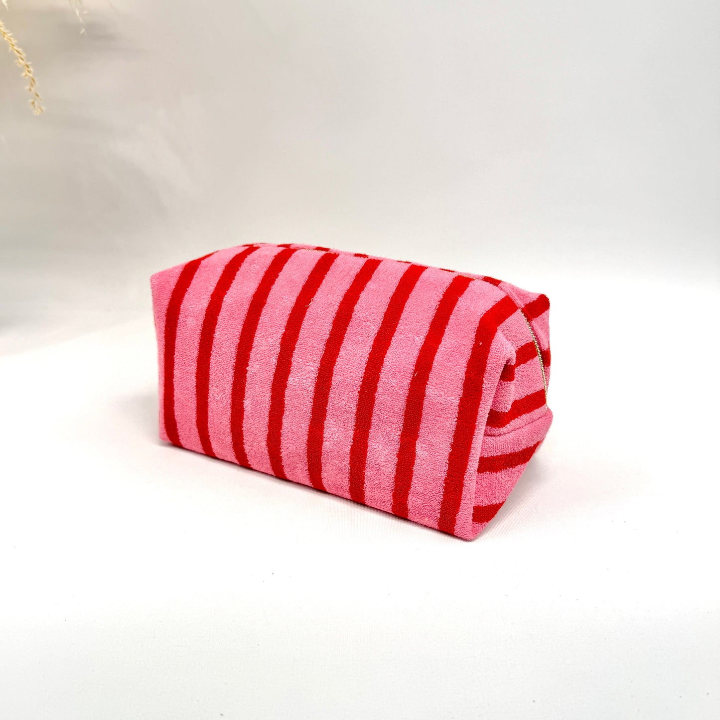 Trousse de toilette rayée en coton Fuchsia