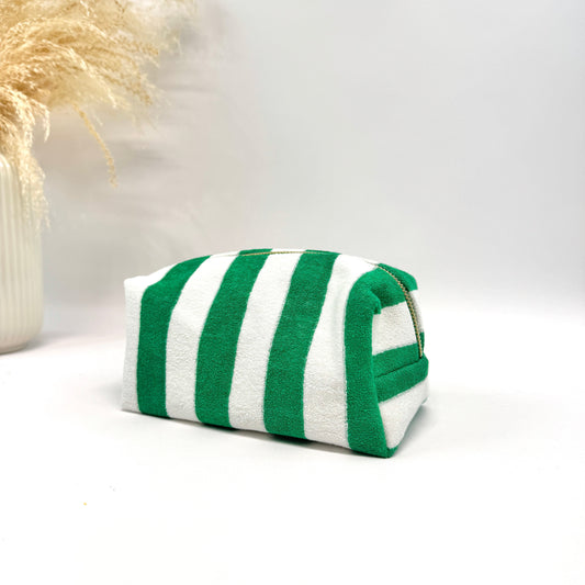 Trousse de toilette rayée en coton Verte