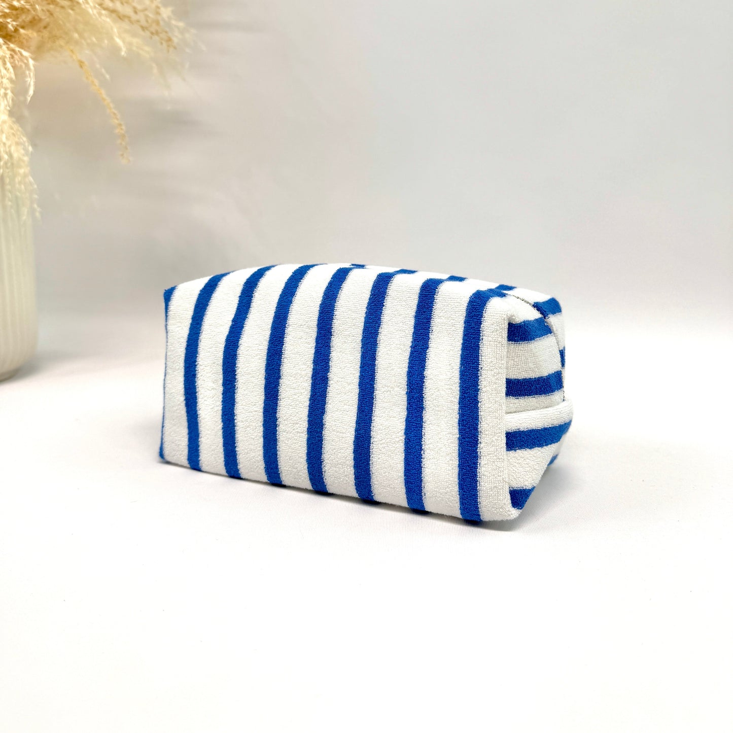 Trousse de toilette rayée en coton Bleu