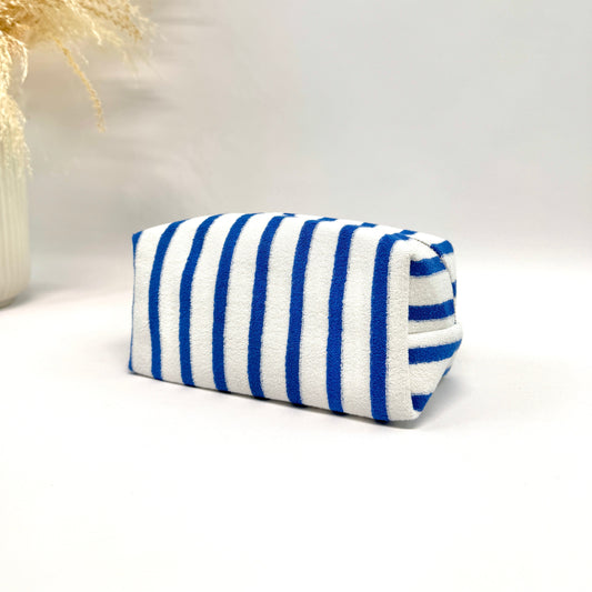 Trousse de toilette rayée en coton Bleu