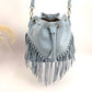 Sac seau en daim à franges Bleu– Fabrication italienne
