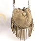 Sac seau en daim à franges Beige – Fabrication italienne