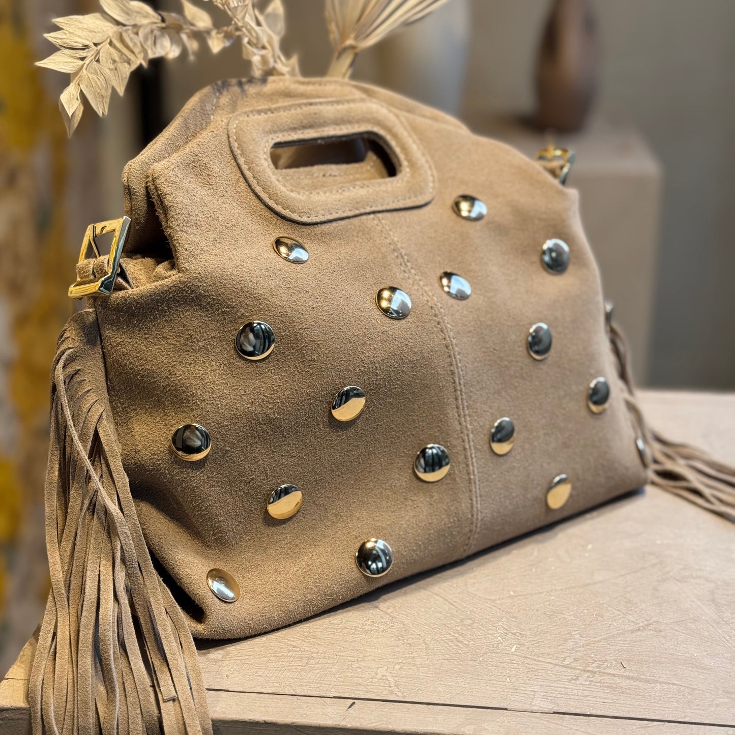 Sac en cuir clouté Beige – Fabrication italienne