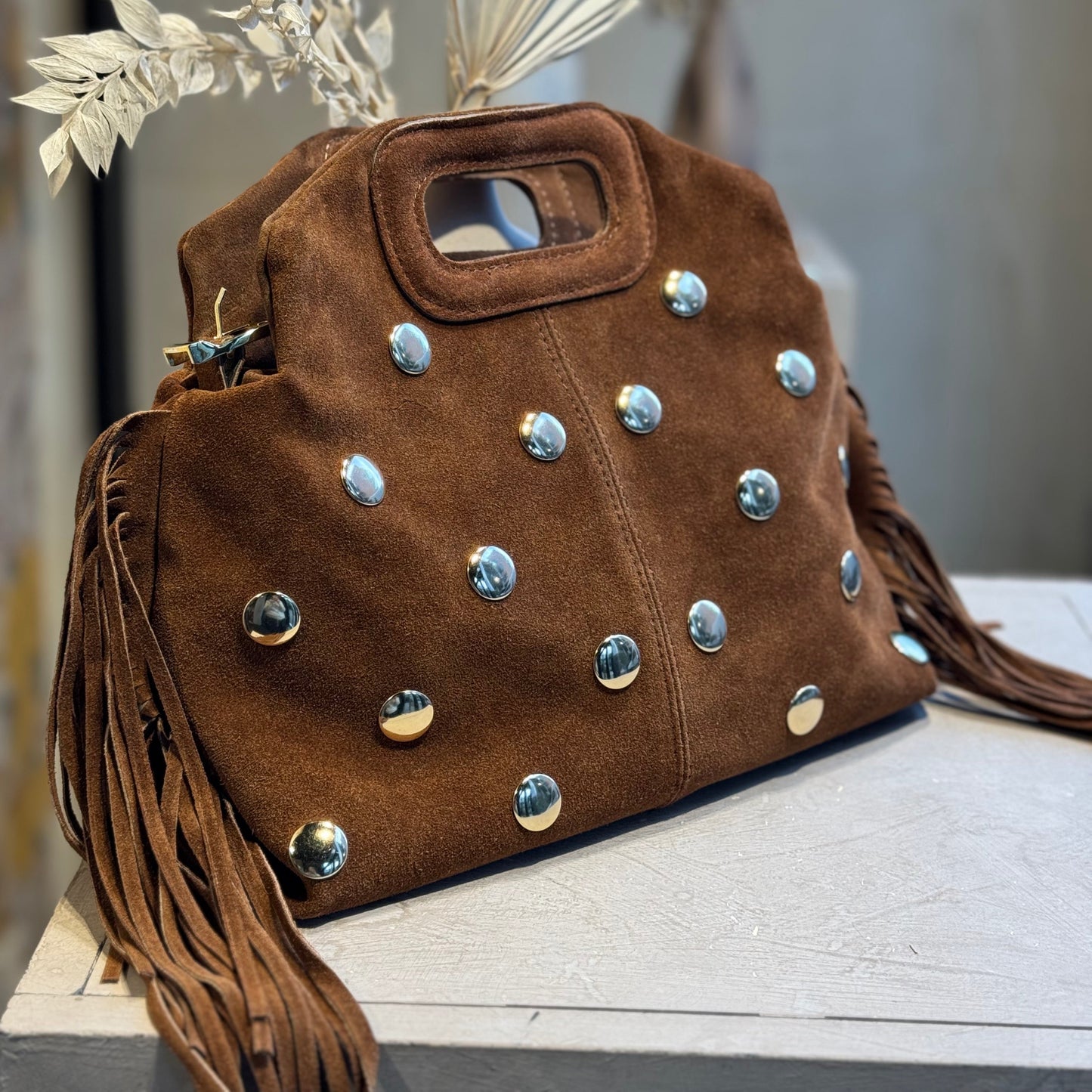 Sac en cuir clouté Cognac – Fabrication italienne