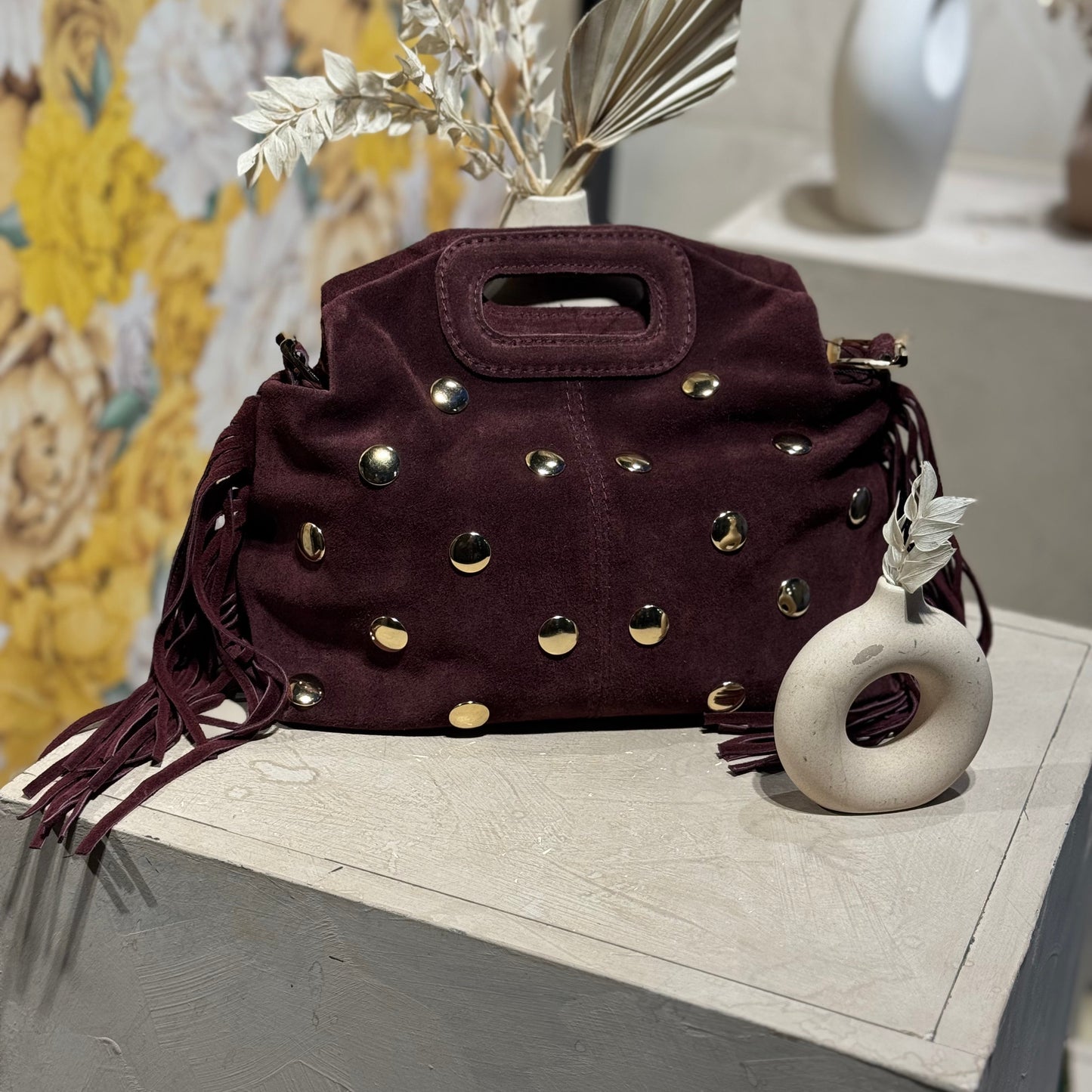 Sac en cuir clouté Bordeaux– Fabrication italienne