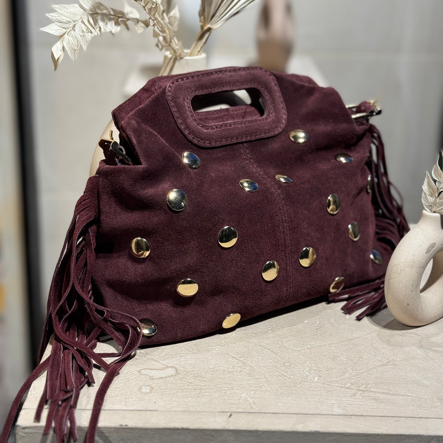 Sac en cuir clouté Bordeaux– Fabrication italienne