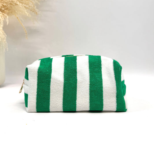 Trousse de toilette rayée en coton Verte