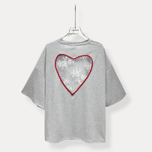 ❤️ T-shirt Cœur Dentelle Oversize Gris