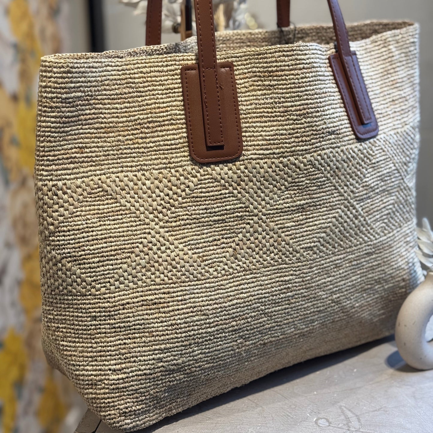 👜  Sac cabas raphia garni