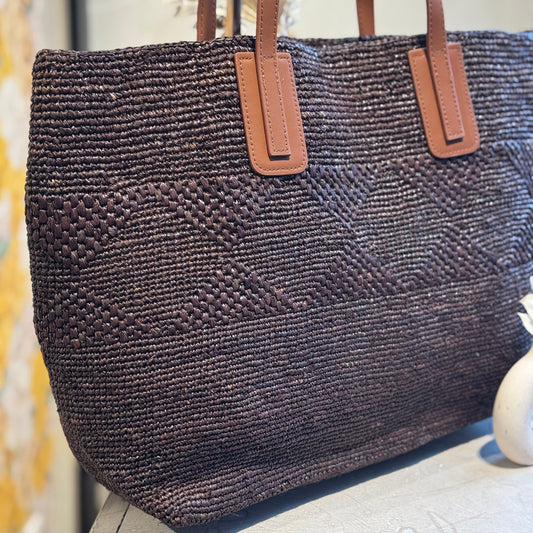 👜 Sac cabas raphia garni Marron