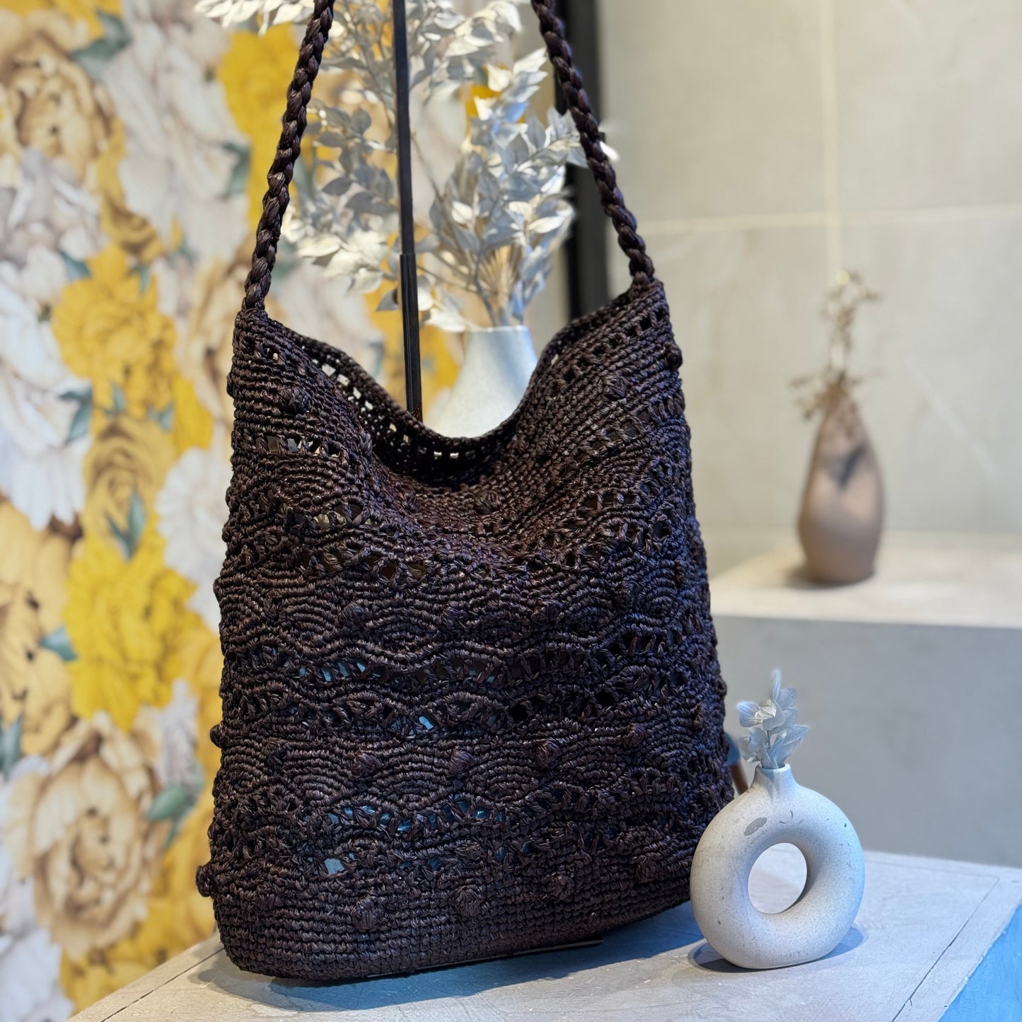 👜 Sac 100% raphia crochet Marron