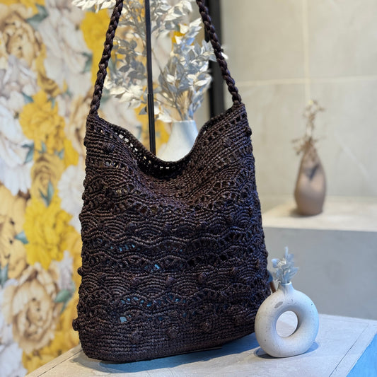 👜 Sac 100% raphia crochet Marron