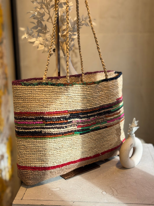 👜 Sac cabas raphia 100% rayé