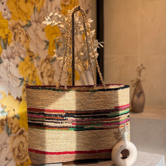 👜 Sac cabas raphia 100% rayé