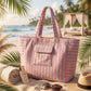 👜 Sac de plage 100% coton rayé Rose