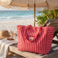 👜 Sac de plage 100% coton rayé Rouge