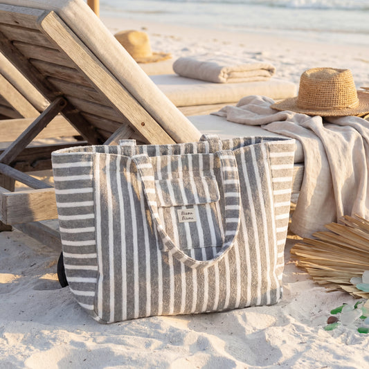 👜 Sac de plage 100% coton rayé Gris