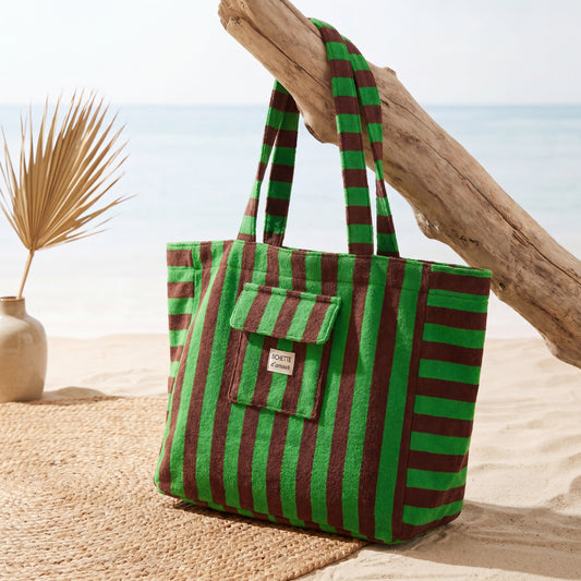 👜 Sac de plage 100% coton rayé Vert