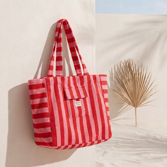 👜 Sac de plage 100% coton rayé Rouge