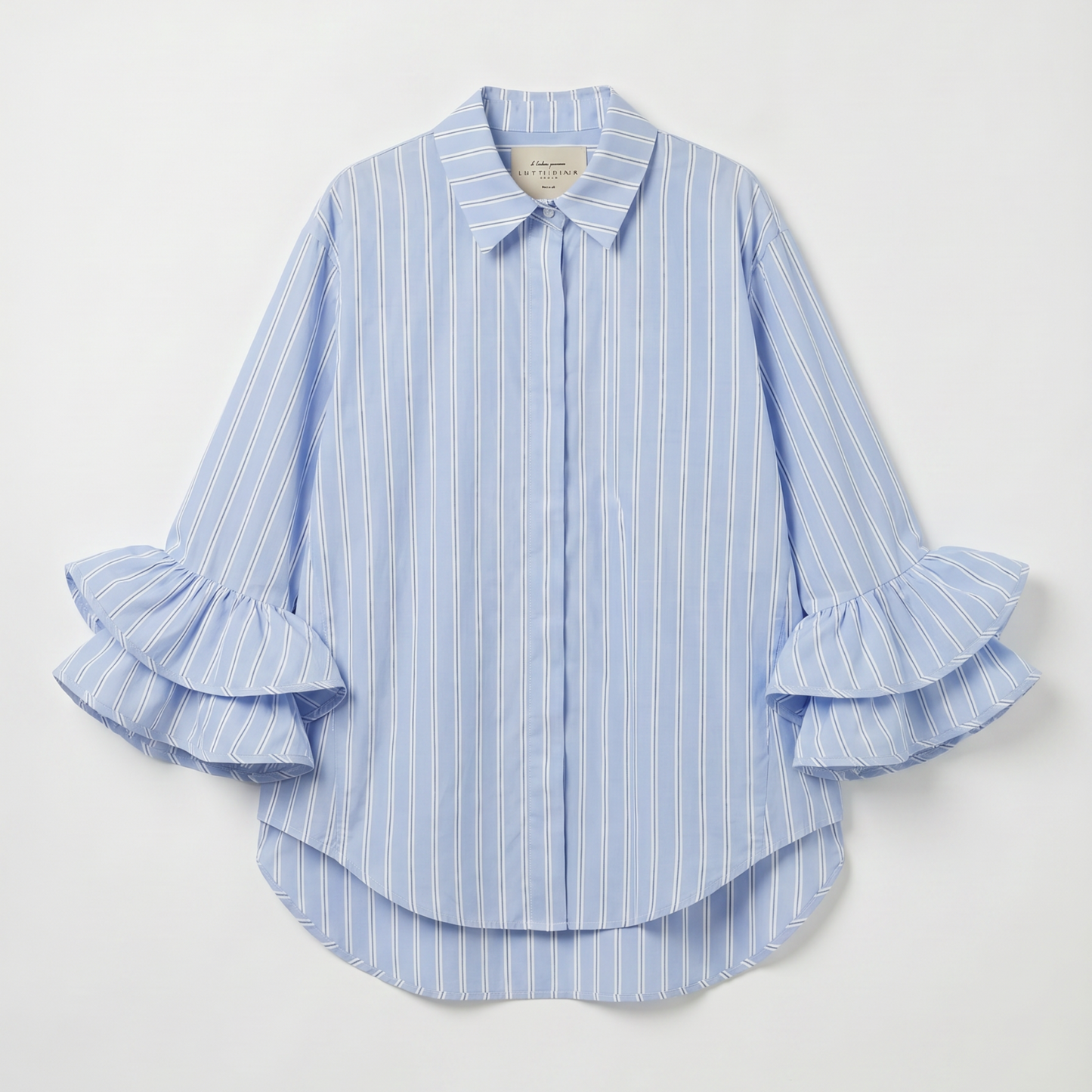 Chemise Rayée Bleu Ciel à Manches Volants – Taille Unique