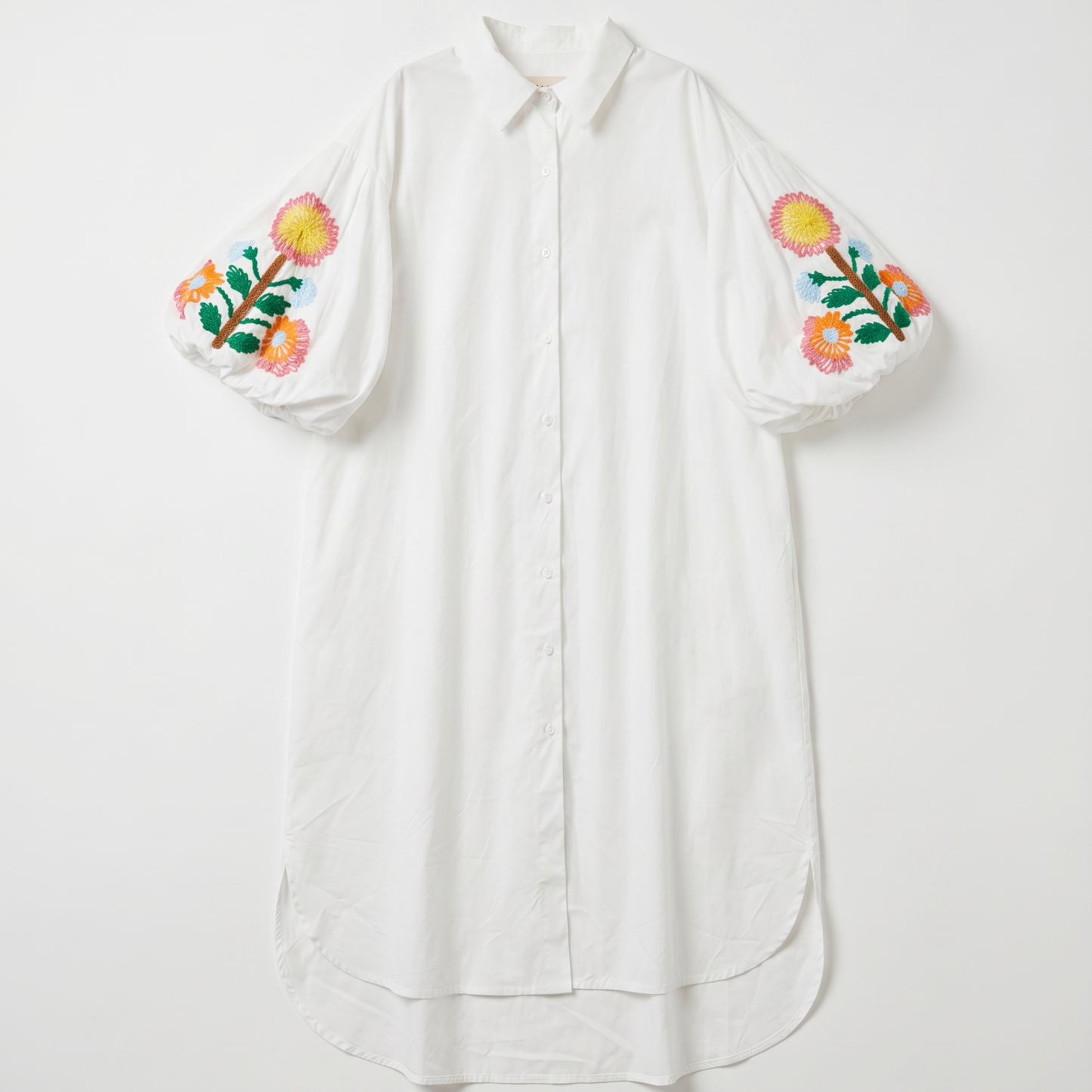 Robe Chemise Balloon Brodée Blanche