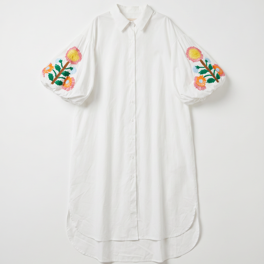 Robe Chemise Balloon Brodée Blanche