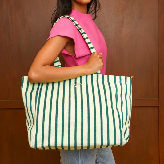 👜 Sac de plage 100% coton rayé Vert