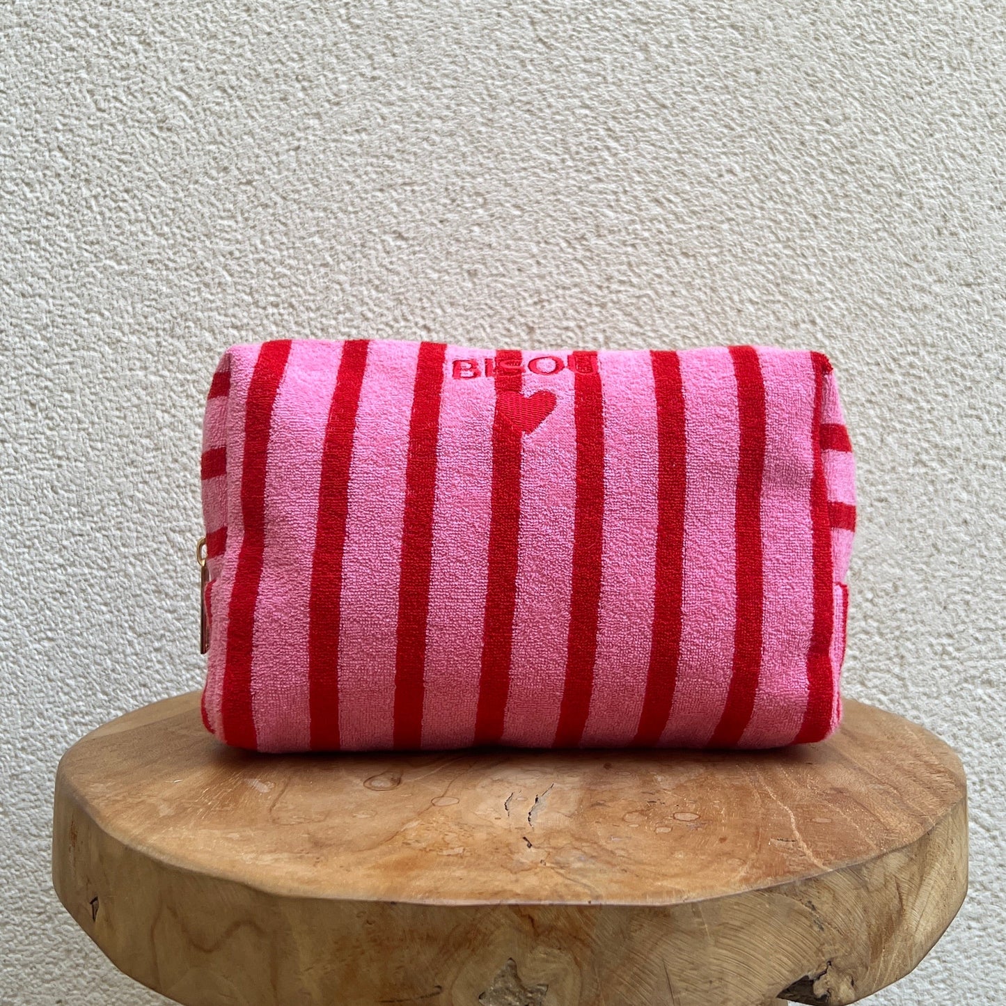Trousse Rayée "Bisou"Rose