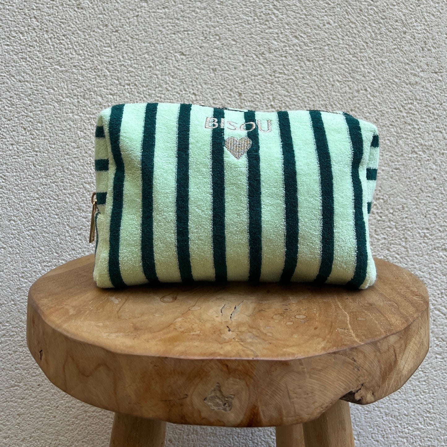 Trousse Rayée "Bisou"Verte