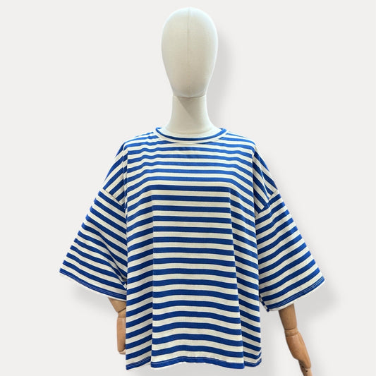 T-shirt Marinière "Soleil" – Coupe Oversize Bleu