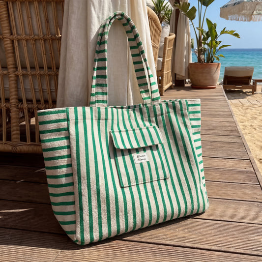 👜 Sac de plage 100% coton rayé Vert