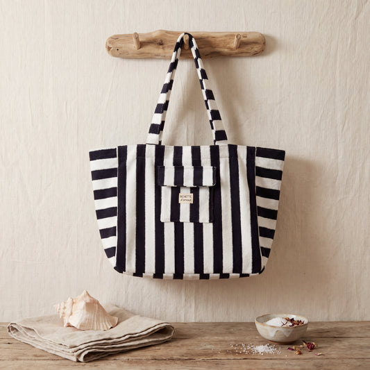 👜 Sac de plage 100% coton rayé Bleu Marine