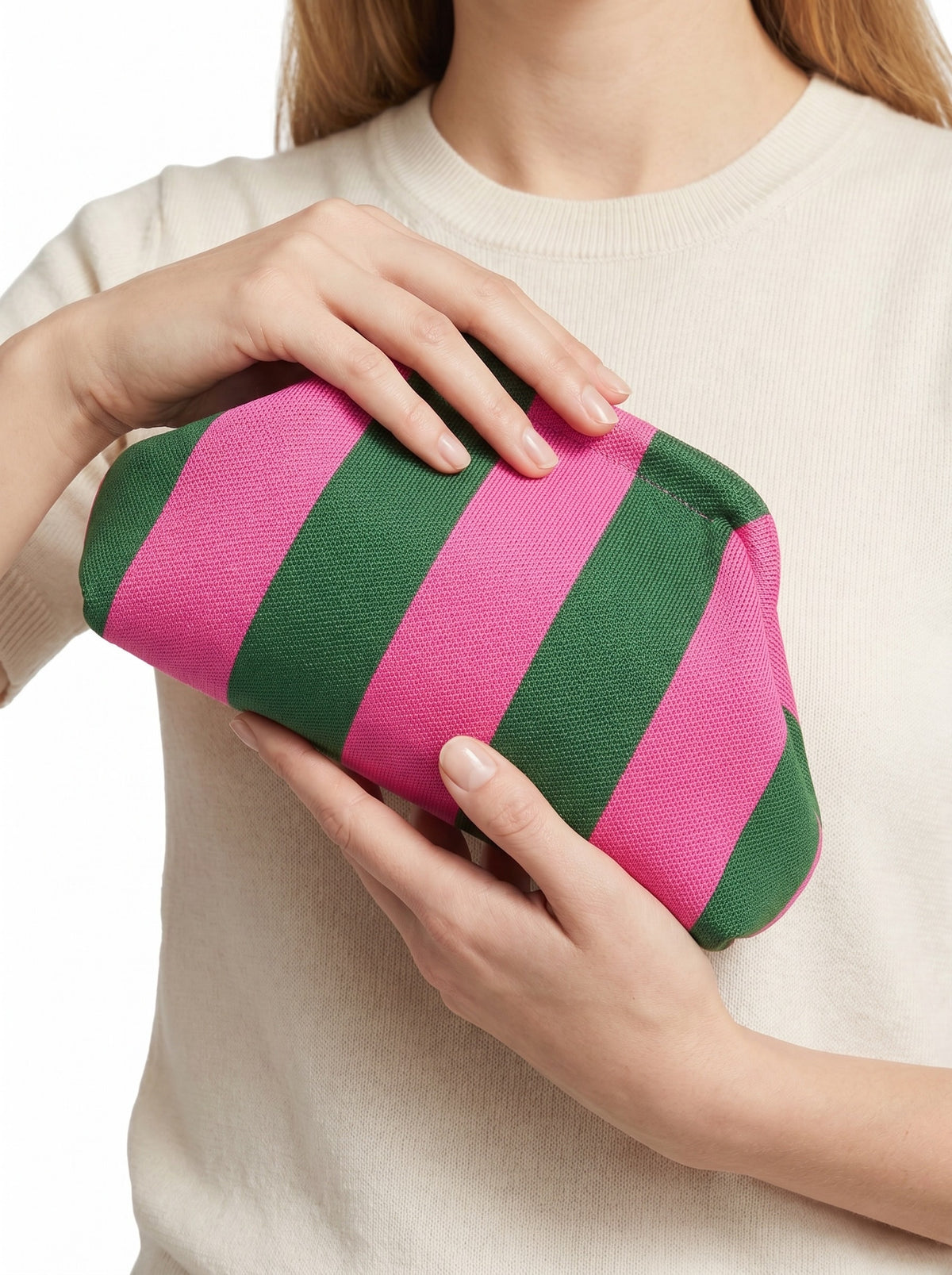 Pochette rayée rose & verte