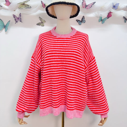 Pull marinière oversiz"ICONIC"FUSHIA ROUGE