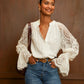 Blouse écrue à manches en dentelle