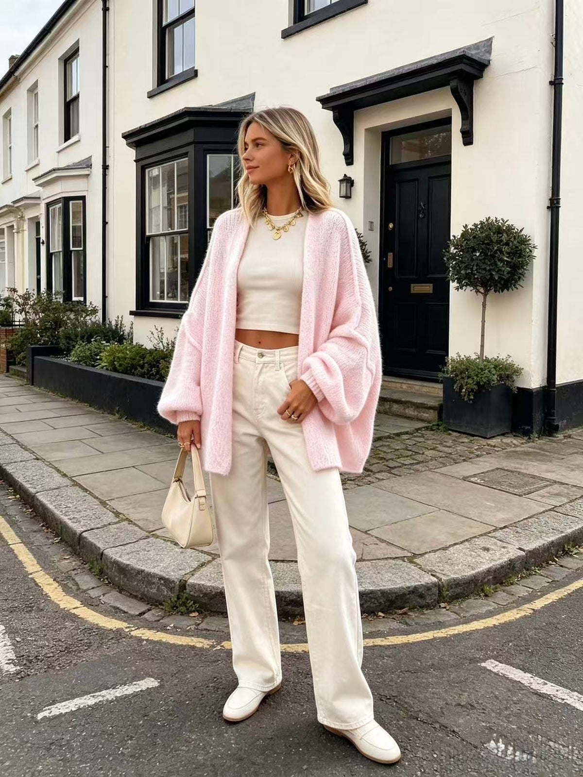 Gilet oversize rose poudré