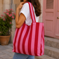 Sac cabas rayé rose & rouge