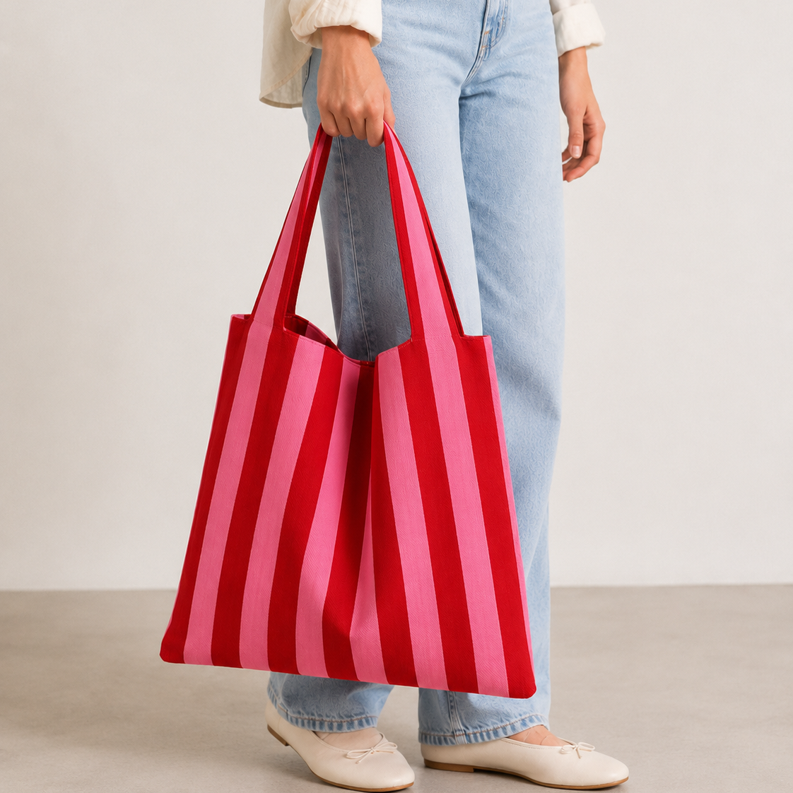 Tote bag rayé rose & rouge